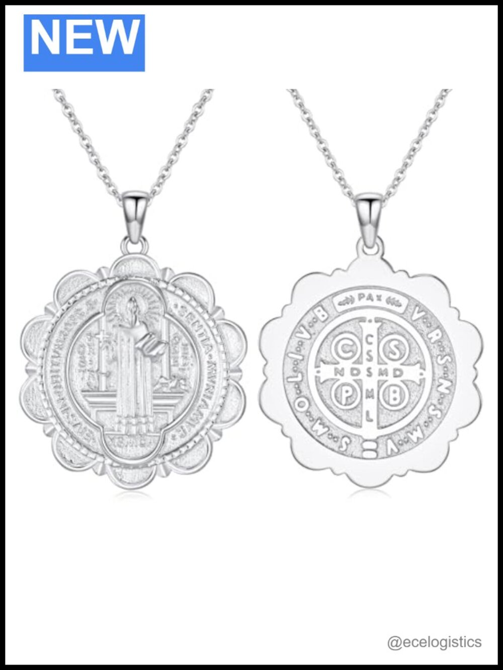925 Sterling Silver St Michael Pendant Necklace 22"+2" Rolo Chain